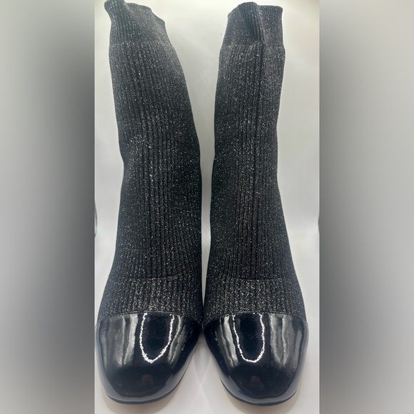 Sandro Black Ankle Sock Boots with Glossy Toe - Picture 1 of 13